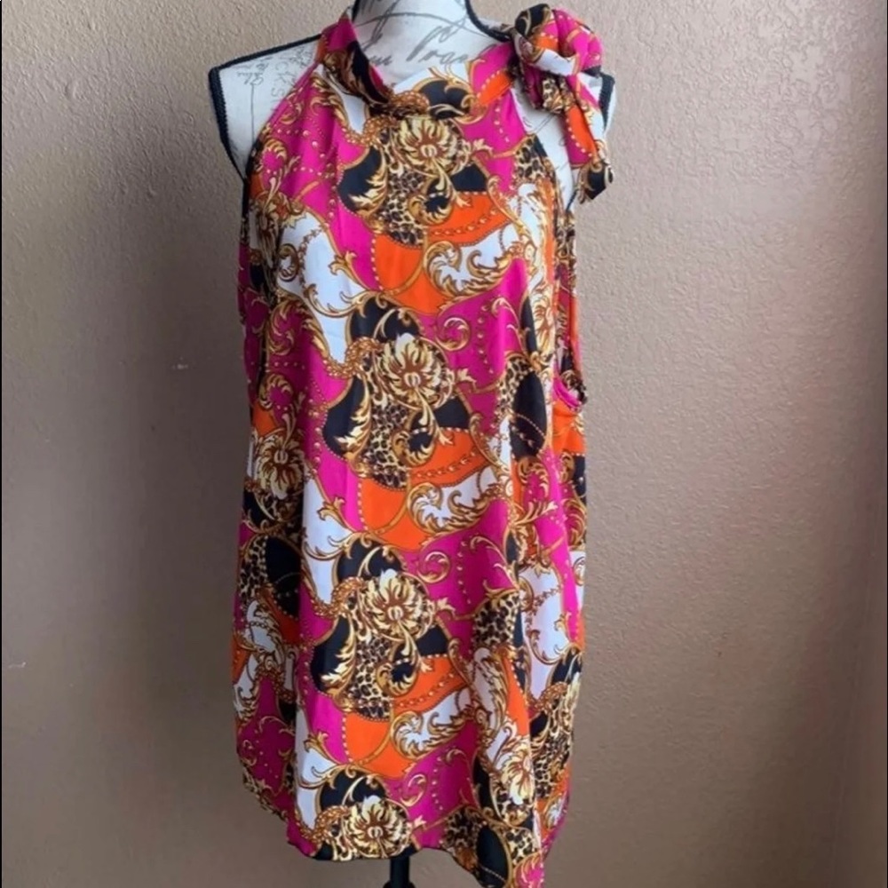 A vibrant short flowy dress